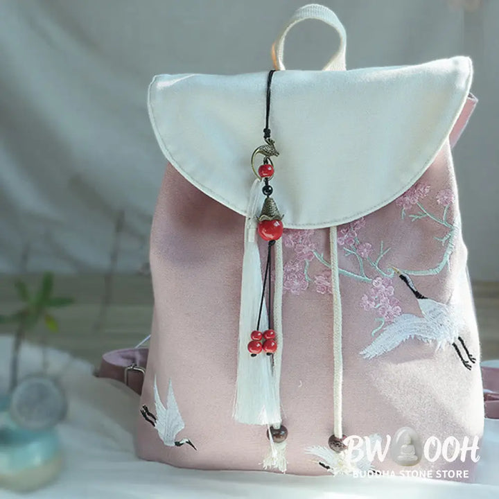 Buddha Stones Handmade Embroidered Large Capacity Canvas Backpack - Backpack