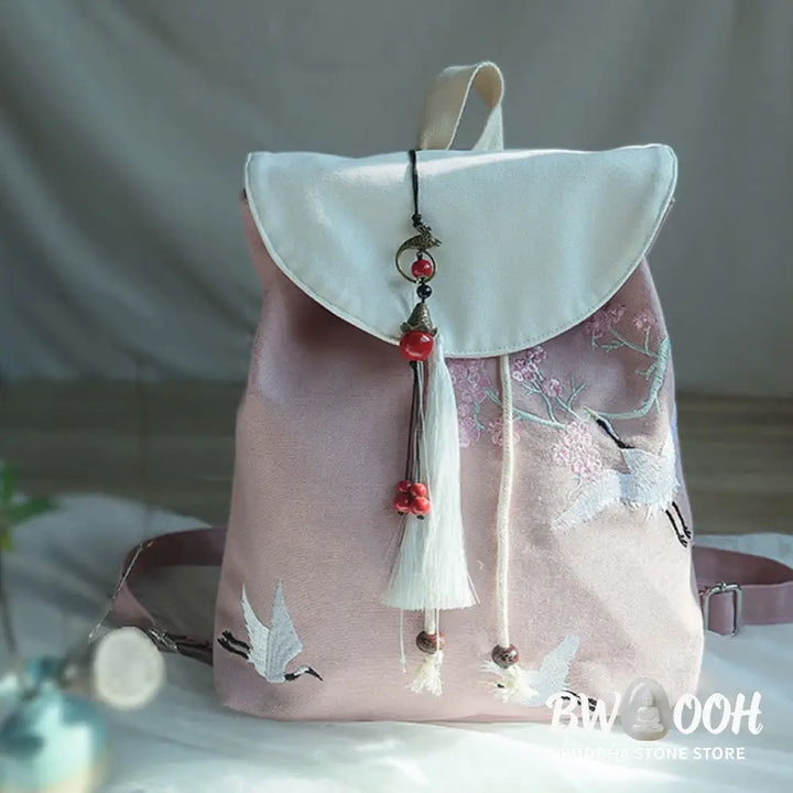 Buddha Stones Handmade Embroidered Large Capacity Canvas Backpack - Backpack