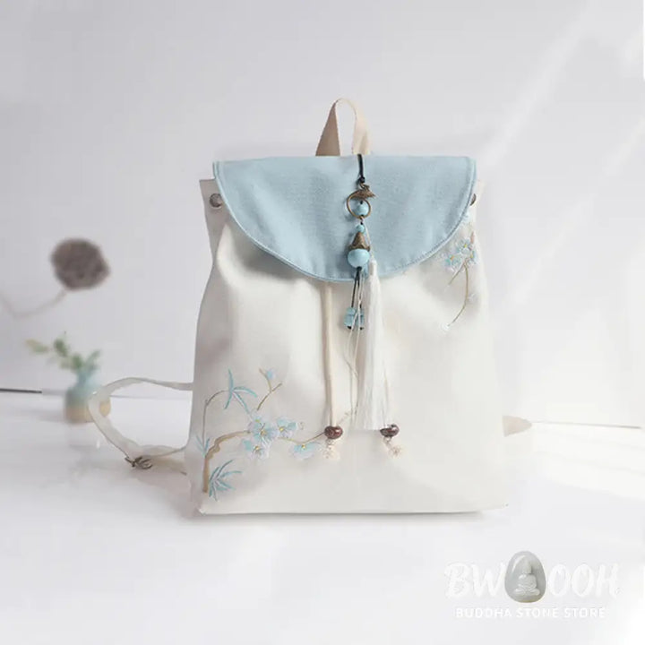 Buddha Stones Handmade Embroidered Large Capacity Canvas Backpack - Backpack