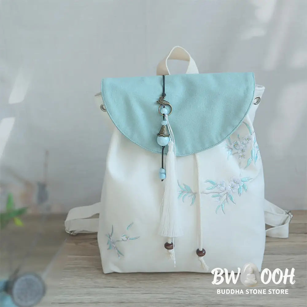 Buddha Stones Handmade Embroidered Large Capacity Canvas Backpack - Backpack