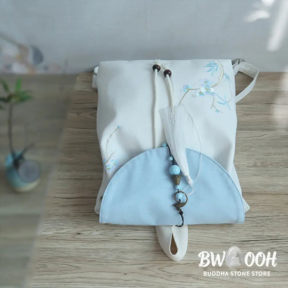 Buddha Stones Handmade Embroidered Large Capacity Canvas Backpack - Backpack