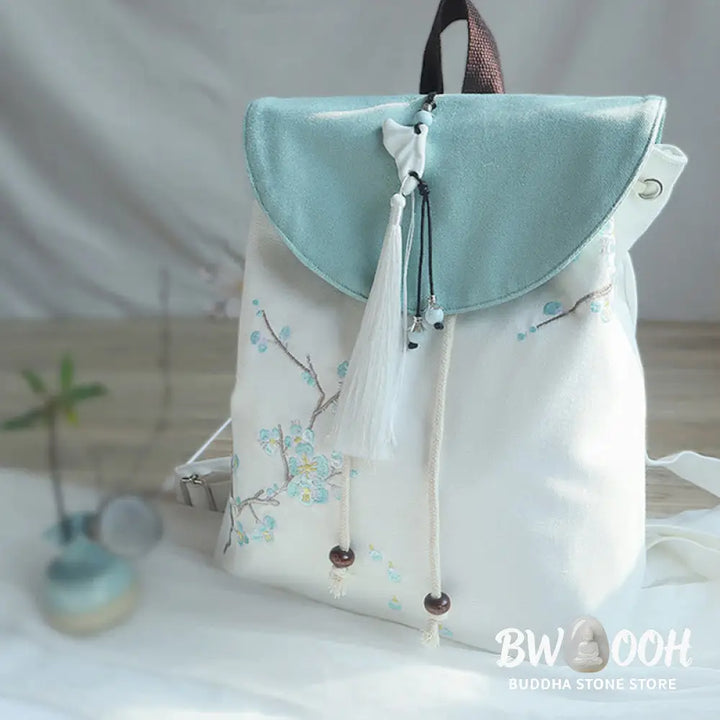 Buddha Stones Handmade Embroidered Large Capacity Canvas Backpack - Backpack