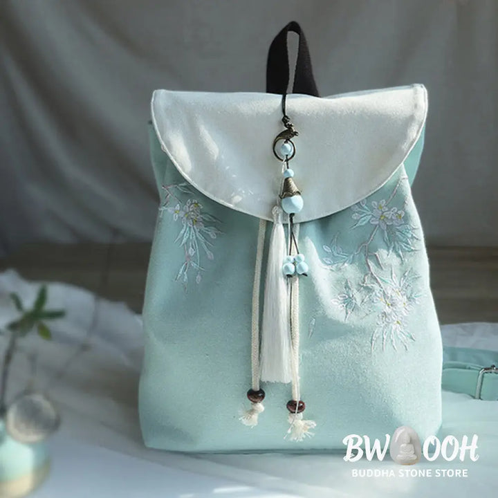Buddha Stones Handmade Embroidered Large Capacity Canvas Backpack - Backpack