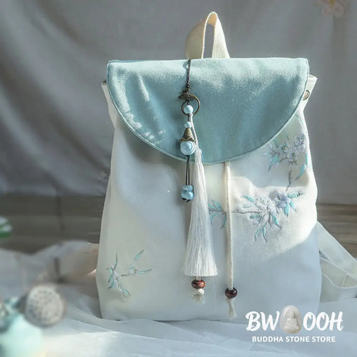 Buddha Stones Handmade Embroidered Large Capacity Canvas Backpack - Backpack