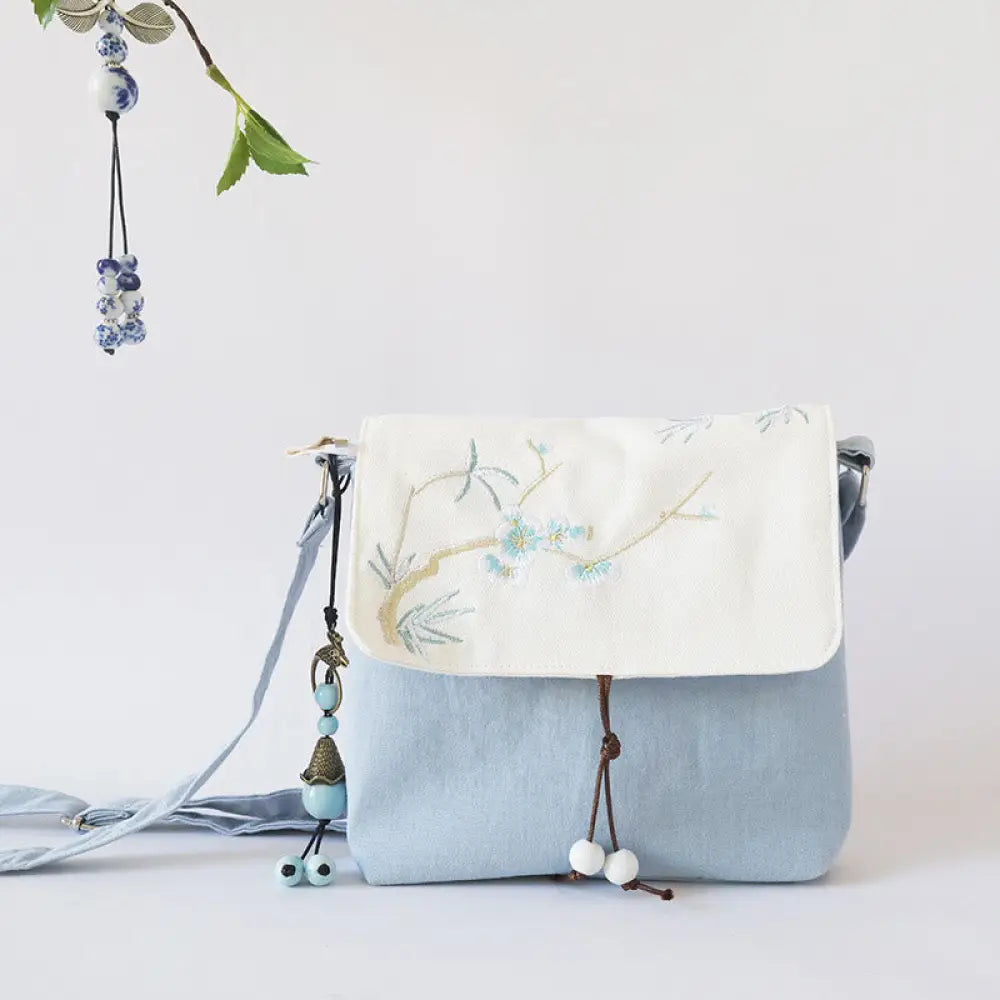 BWOOOH Handmade Embroidered Plum Flowers Canvas Crossbody