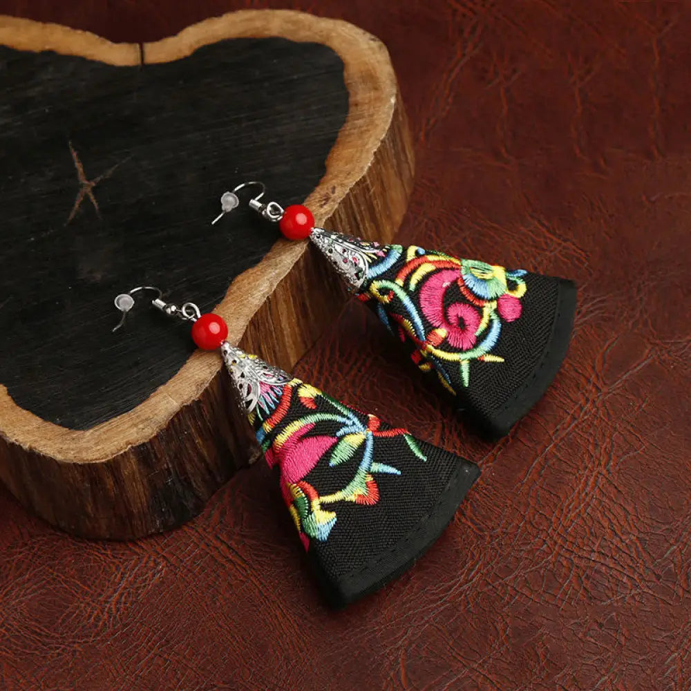 BWOOOH Handmade Fan-shaped Yi Embroidery Harmony Earrings — natural stone crystal healing bracelet for spiritual healing a...