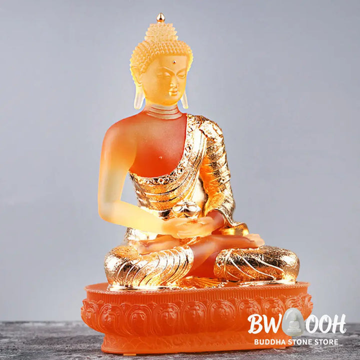 BWOOOH Buddha Handmade Figurine Liuli Art Piece Serenity Statue Home Offering Decoration - Gold Buddha