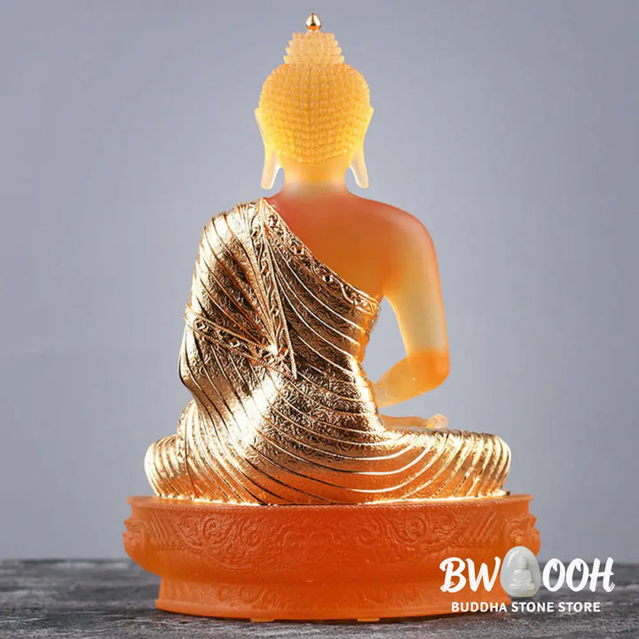 BWOOOH Buddha Handmade Figurine Liuli Art Piece Serenity Statue Home Offering Decoration - Gold Buddha