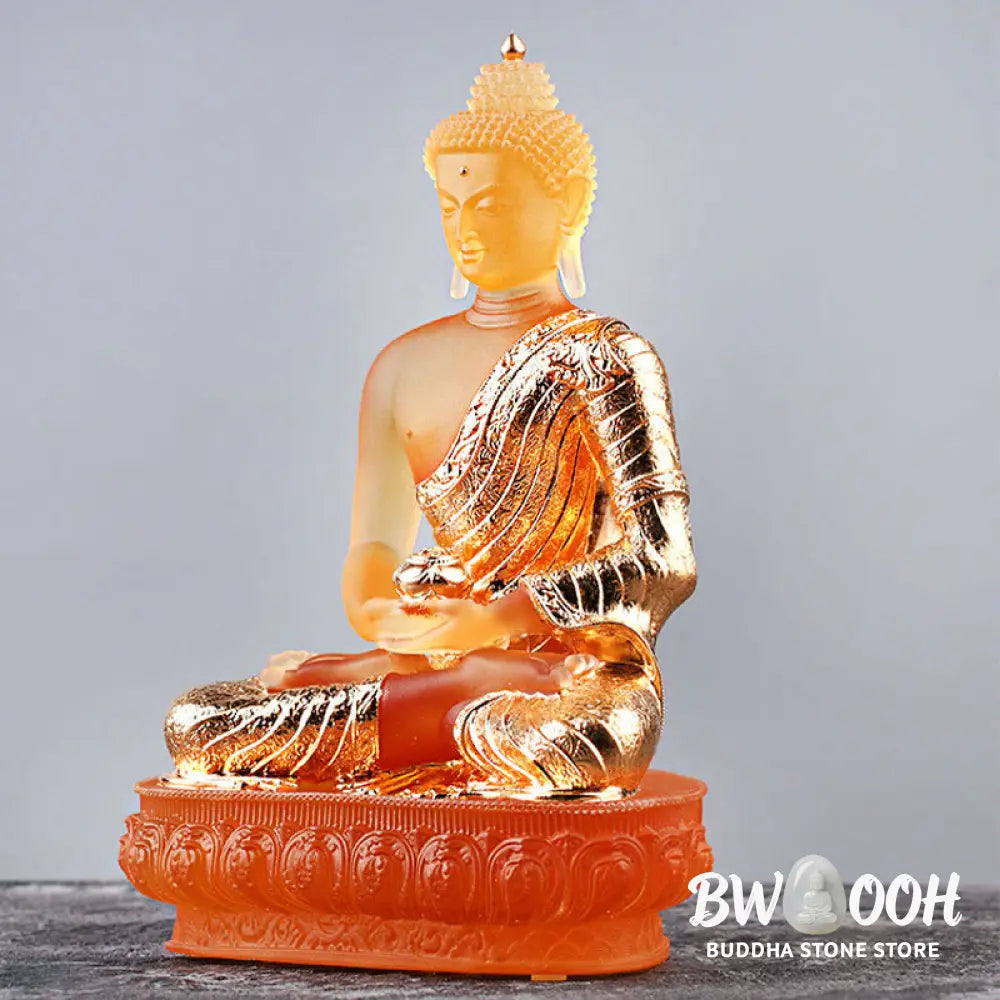 BWOOOH Buddha Handmade Figurine Liuli Art Piece Serenity Statue Home Offering Decoration - Gold Buddha