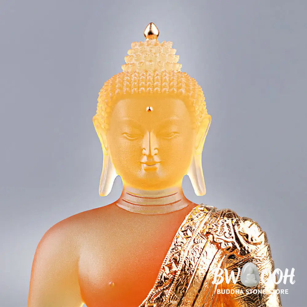 BWOOOH Buddha Handmade Figurine Liuli Art Piece Serenity Statue Home Offering Decoration - Gold Buddha