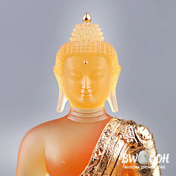 BWOOOH Buddha Handmade Figurine Liuli Art Piece Serenity Statue Home Offering Decoration - Gold Buddha