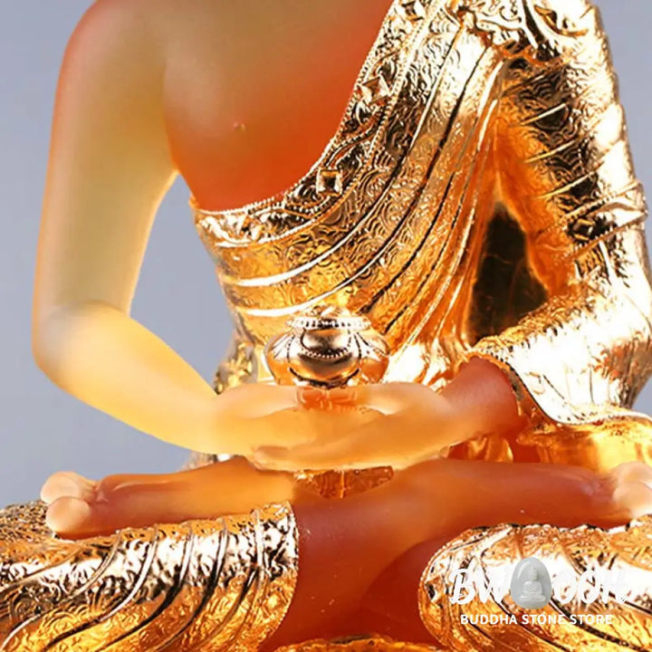 BWOOOH Buddha Handmade Figurine Liuli Art Piece Serenity Statue Home Offering Decoration - Gold Buddha