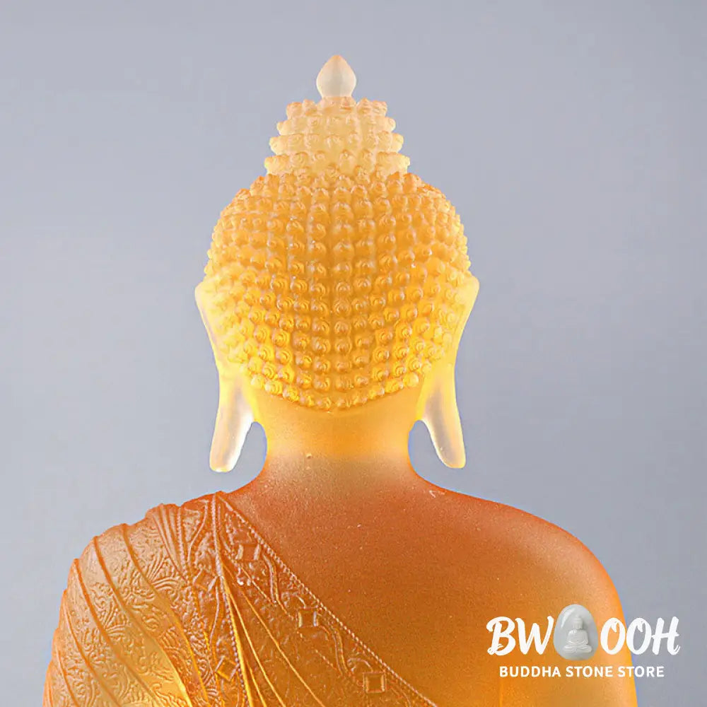 BWOOOH Buddha Handmade Figurine Liuli Art Piece Serenity Statue Home Offering Decoration - Gold Buddha