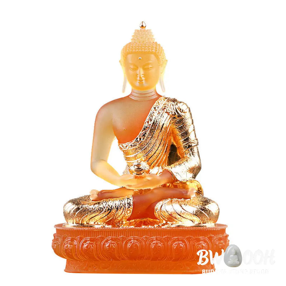 BWOOOH Buddha Handmade Figurine Liuli Art Piece Serenity Statue Home Offering Decoration - Gold Buddha