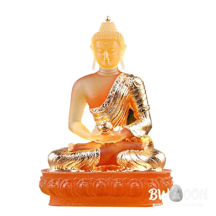 BWOOOH Buddha Handmade Figurine Liuli Art Piece Serenity Statue Home Offering Decoration - Gold Buddha