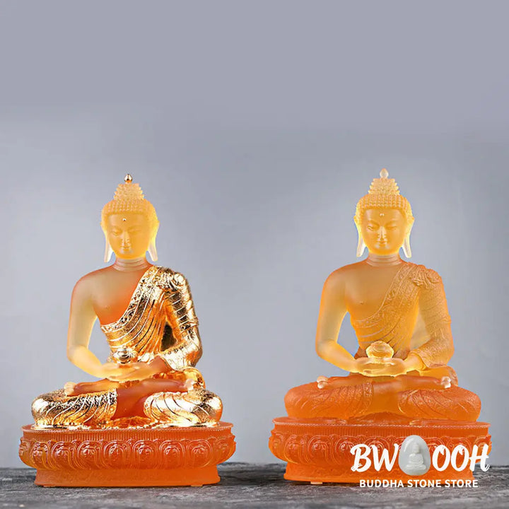 BWOOOH Buddha Handmade Figurine Liuli Art Piece Serenity Statue Home Offering Decoration - Gold Buddha