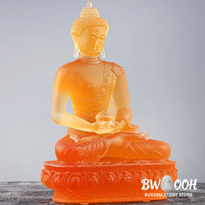BWOOOH Buddha Handmade Figurine Liuli Art Piece Serenity Statue Home Offering Decoration - Gold Buddha