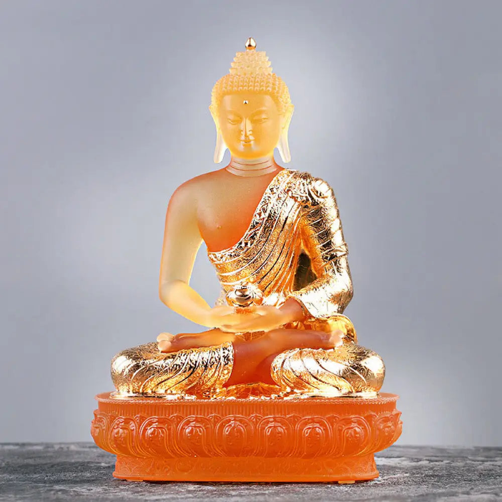 BWOOOH Buddha Handmade Figurine Liuli Art Piece Serenity Statue Home Offering Decoration - Gold Buddha