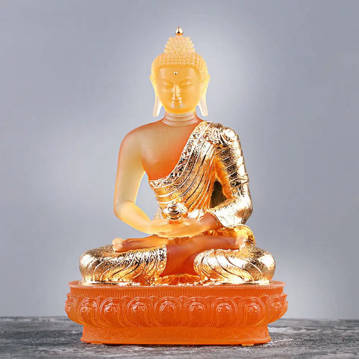 BWOOOH Buddha Handmade Figurine Liuli Art Piece Serenity Statue Home Offering Decoration - Gold Buddha