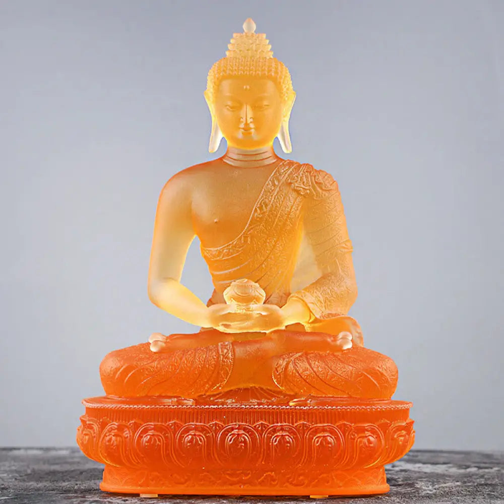 BWOOOH Buddha Handmade Figurine Liuli Art Piece Serenity Statue Home Offering Decoration - Gold Buddha