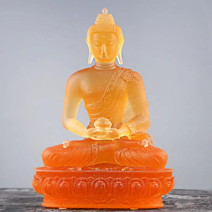 BWOOOH Buddha Handmade Figurine Liuli Art Piece Serenity Statue Home Offering Decoration - Gold Buddha