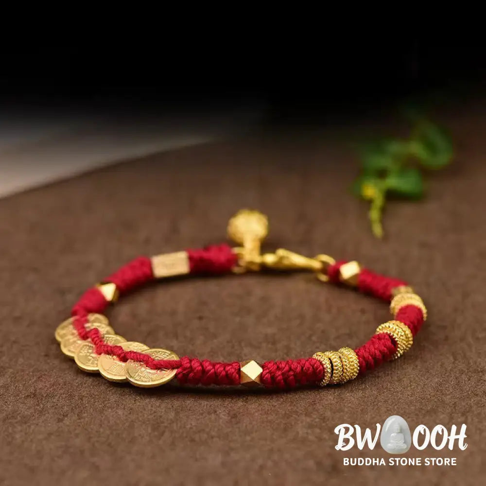 Buddha Stones Handmade Five Emperor Coins Wealth String Braided Bracelet - Bracelet