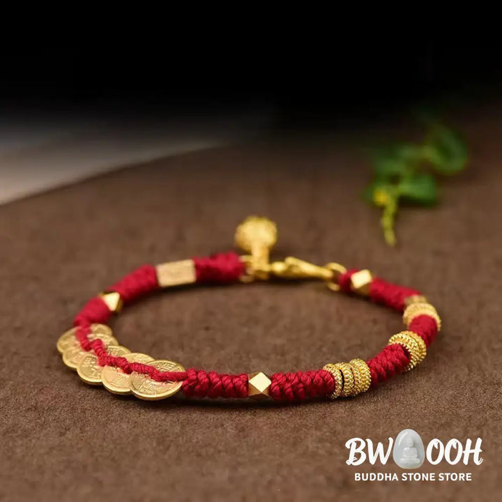 Buddha Stones Handmade Five Emperor Coins Wealth String Braided Bracelet - Bracelet