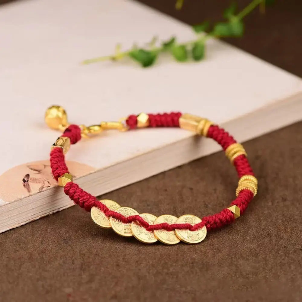 BWOOOH Handmade Five Emperor Coins Wealth String Braided 