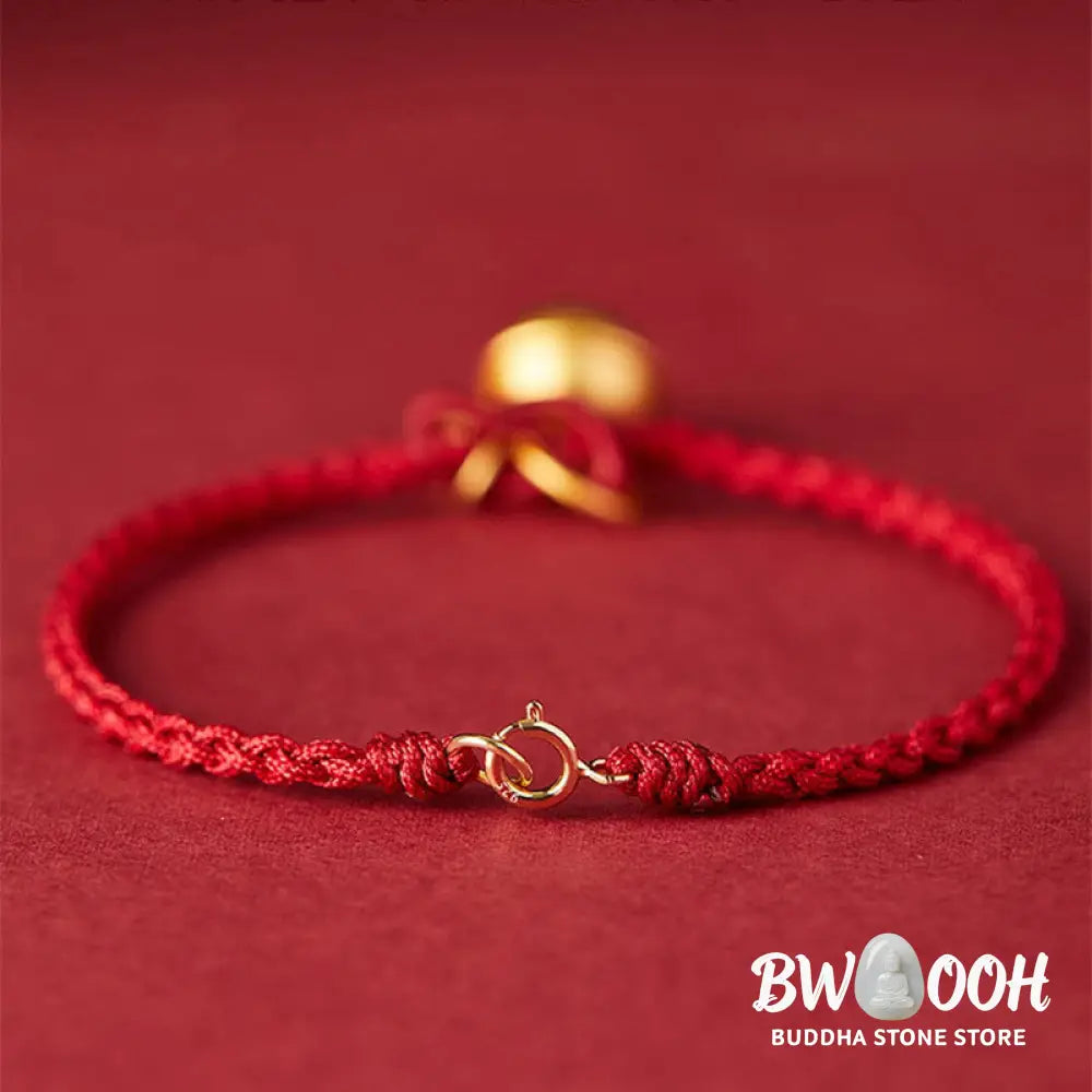 Buddha Stones Handmade Fu Character Charm Luck Happiness Bell Red Rope Bracelet - Bracelet