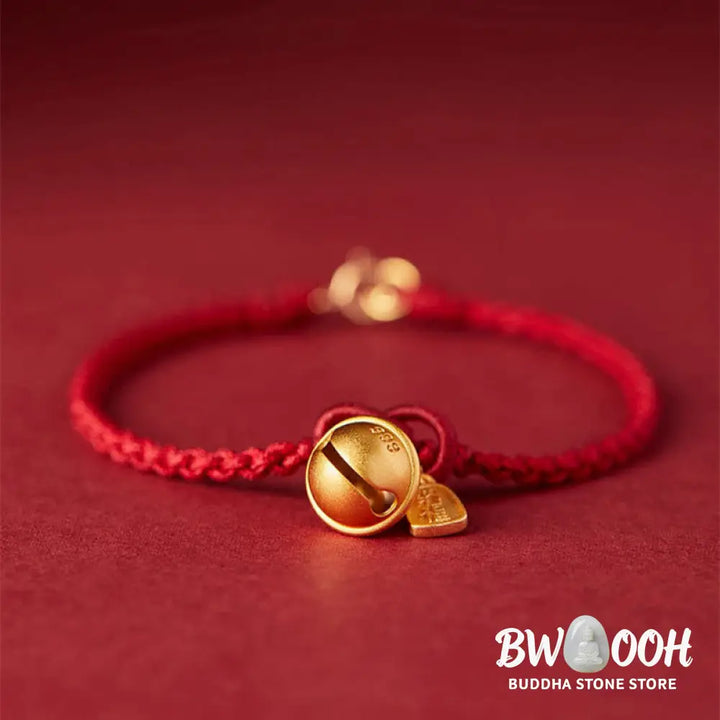 Buddha Stones Handmade Fu Character Charm Luck Happiness Bell Red Rope Bracelet - Bracelet