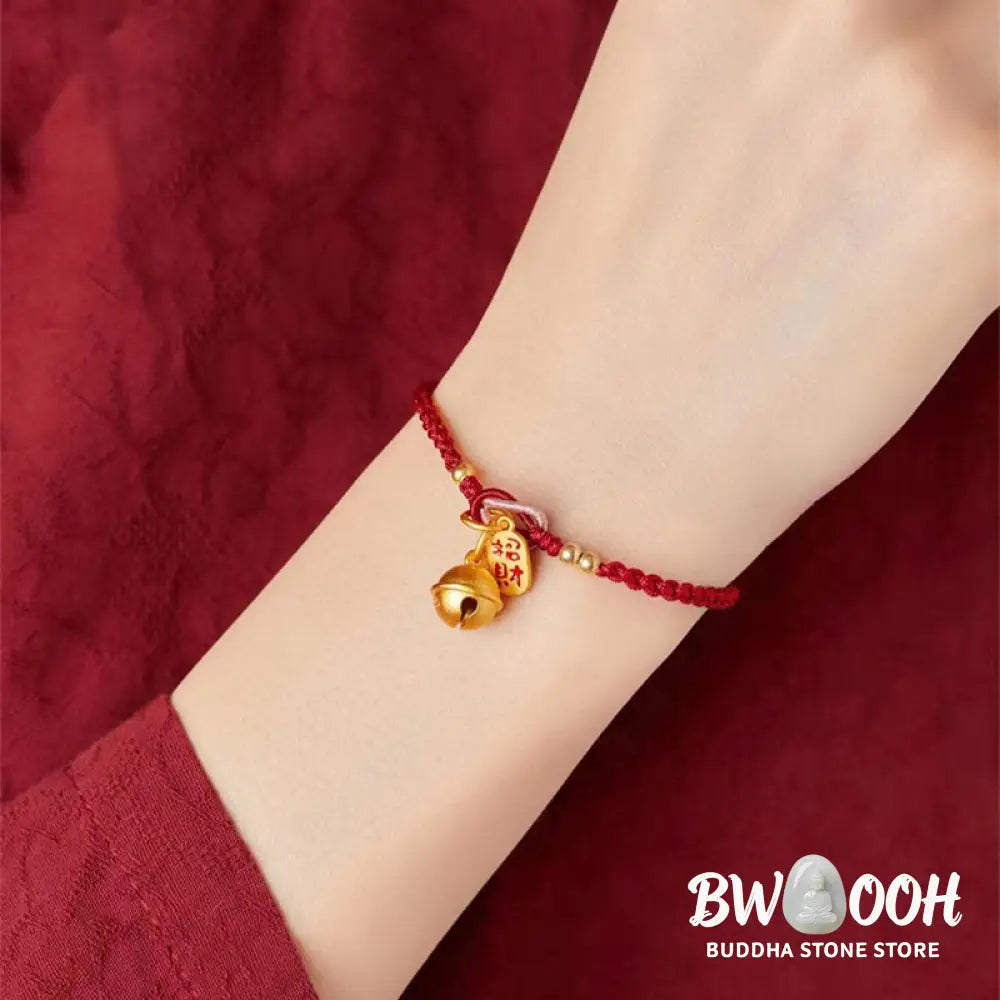 Buddha Stones Handmade Fu Character Charm Luck Happiness Bell Red Rope Bracelet - Bracelet