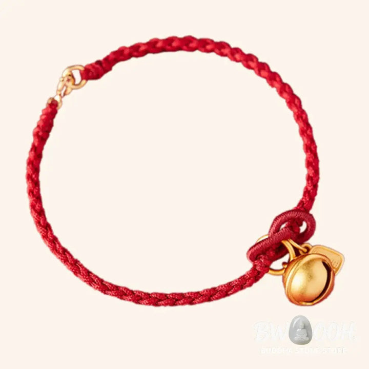 Buddha Stones Handmade Fu Character Charm Luck Happiness Bell Red Rope Bracelet - Bracelet