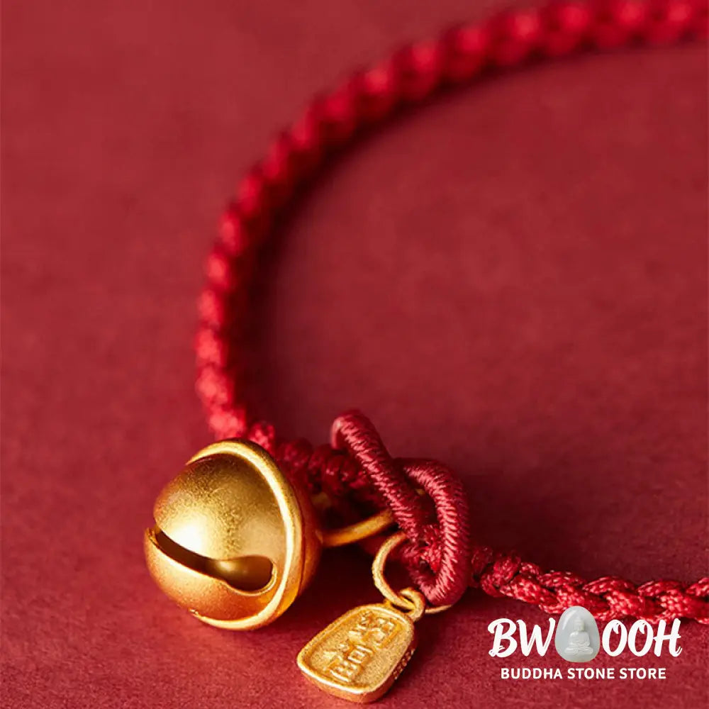 Buddha Stones Handmade Fu Character Charm Luck Happiness Bell Red Rope Bracelet - Bracelet