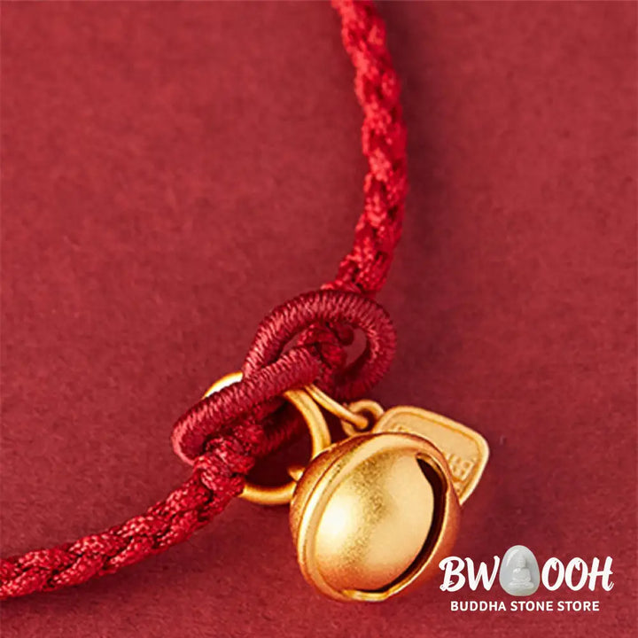 Buddha Stones Handmade Fu Character Charm Luck Happiness Bell Red Rope Bracelet - Bracelet