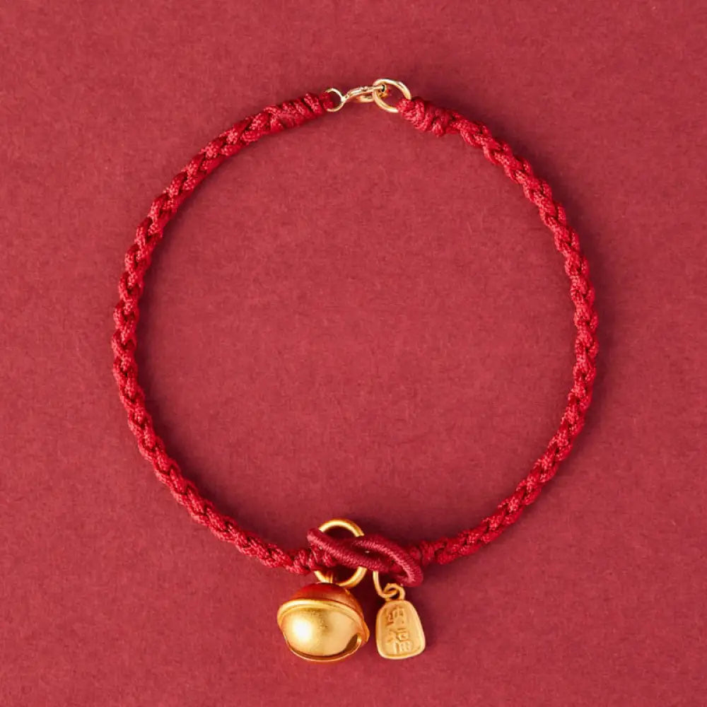 Buddha Stones Handmade Fu Character Charm Luck Happiness Bell Red Rope Bracelet - Dark Red(Wrist Circumference 14-16cm)