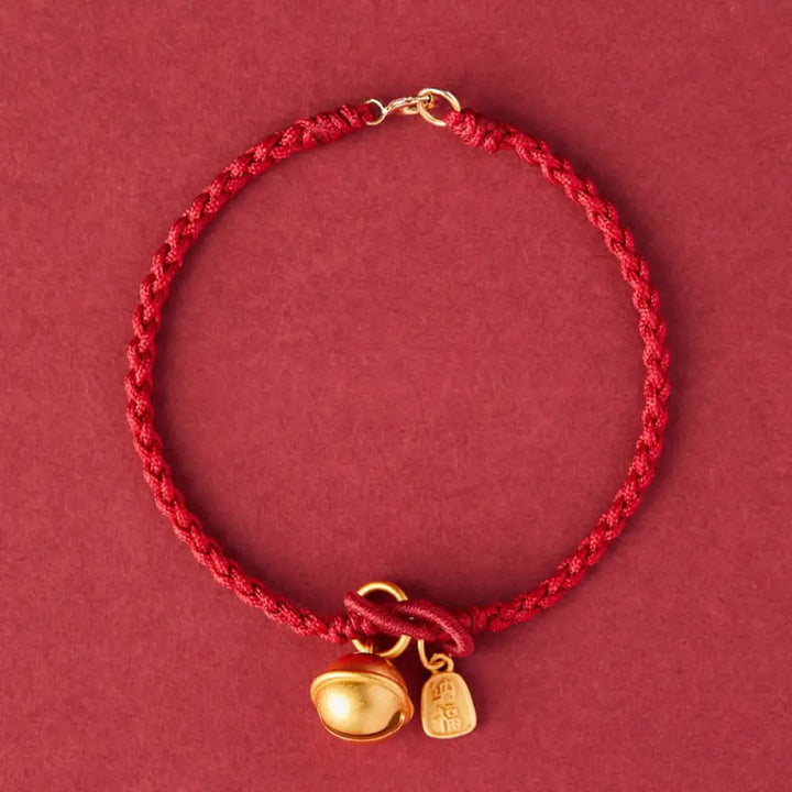 Buddha Stones Handmade Fu Character Charm Luck Happiness Bell Red Rope Bracelet - Dark Red(Wrist Circumference 14-16cm)