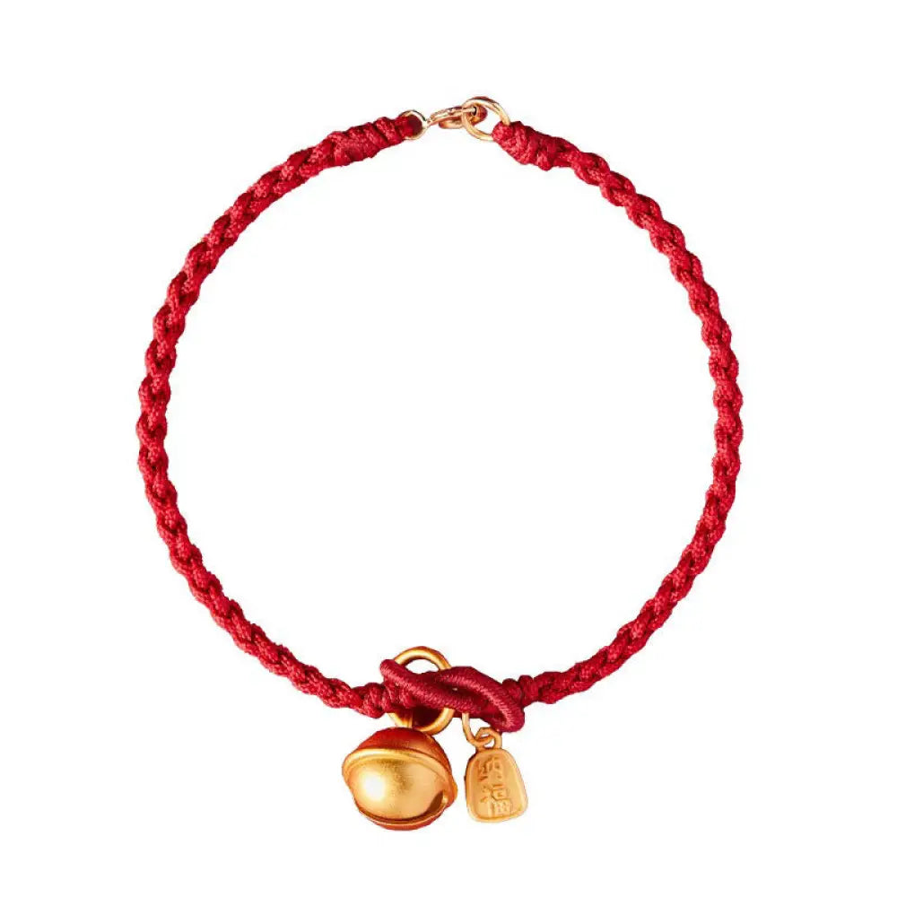 Buddha Stones Handmade Fu Character Charm Luck Happiness Bell Red Rope Bracelet - Red(Wrist Circumference 14-16cm)