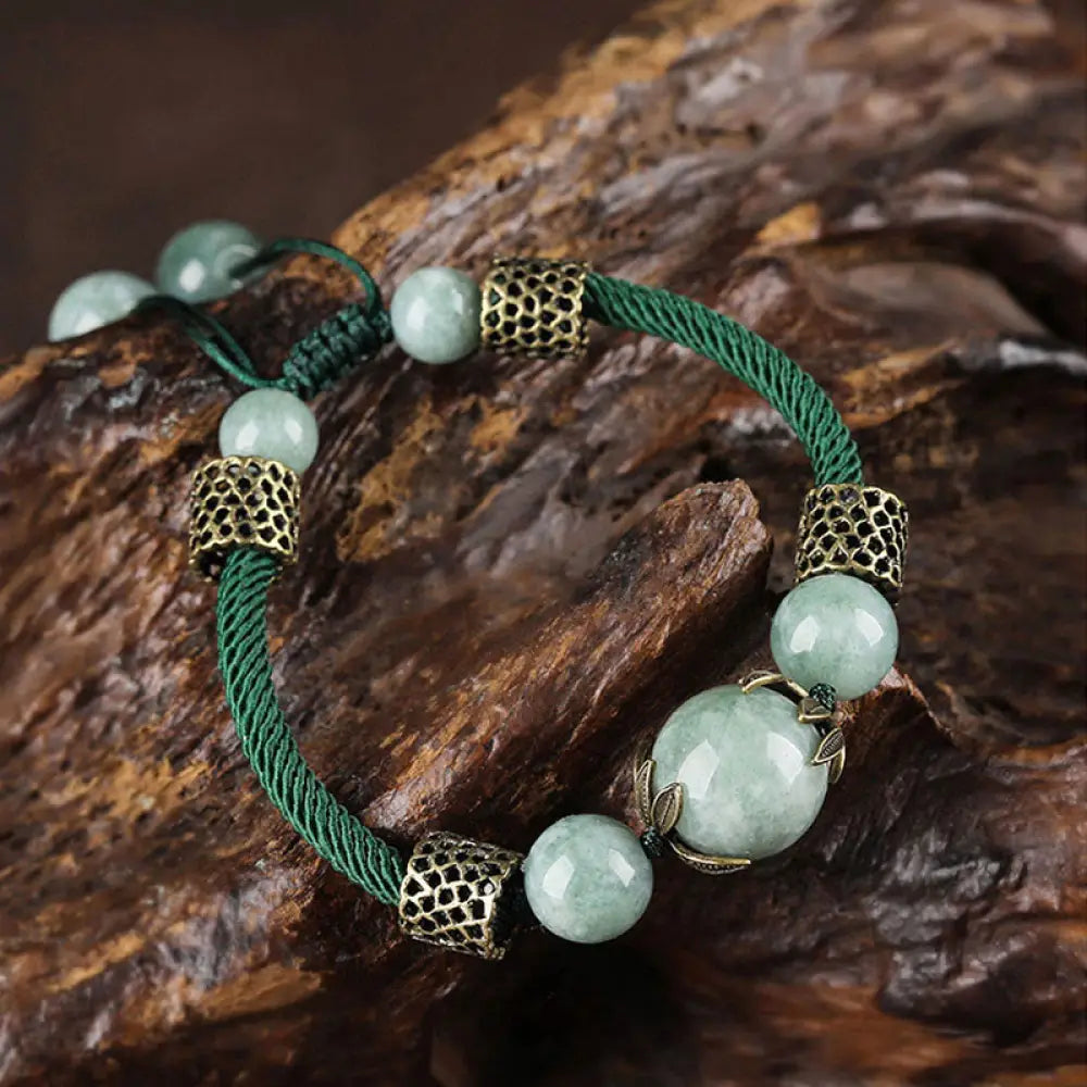 BWOOOH Handmade Green Rope Luck Jade Bead Prosperity Bracelet - BWOOOH - 14-19cm - Bracelet