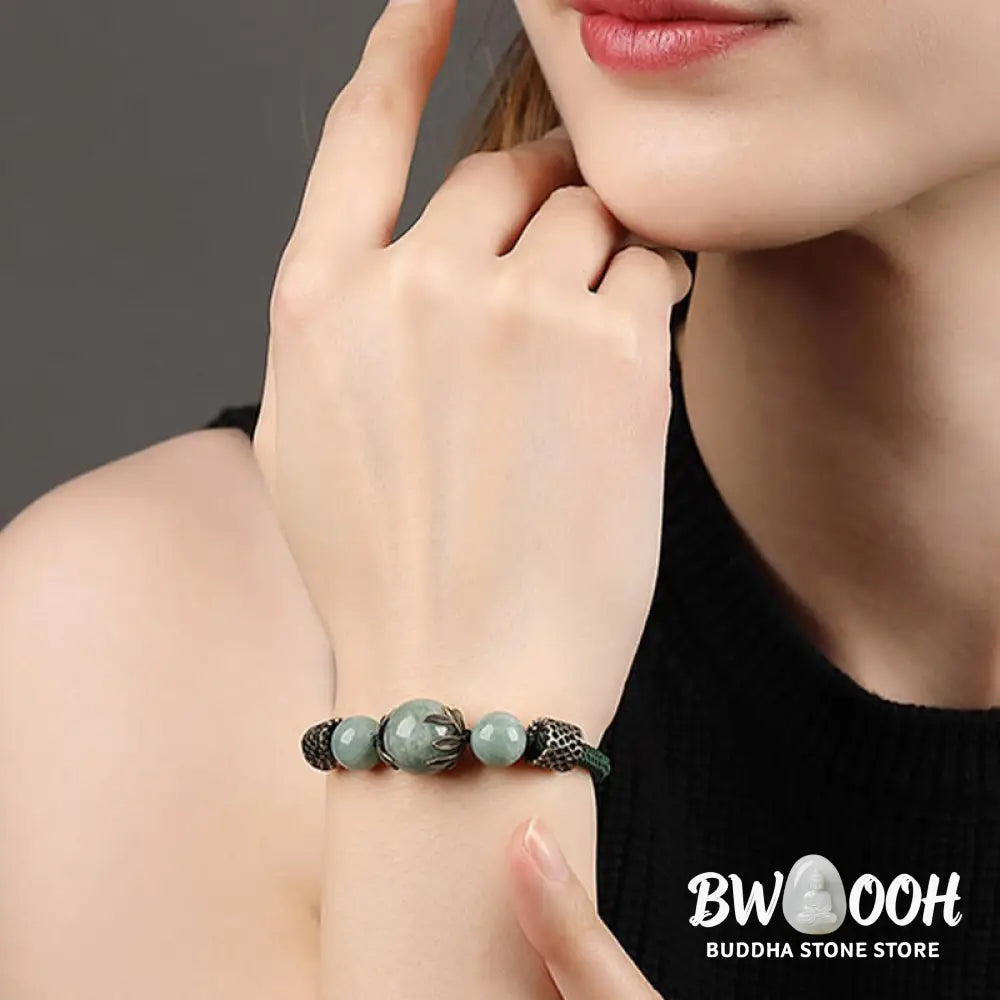 Buddha Stones Handmade Green Rope Luck Jade Bead Prosperity Bracelet - BWOOOH - 14-19cm - Bracelet