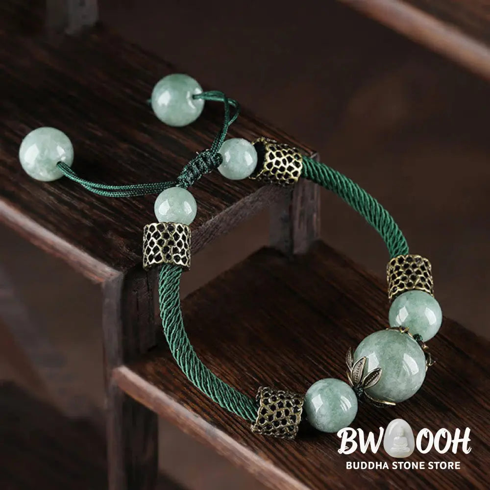 Buddha Stones Handmade Green Rope Luck Jade Bead Prosperity Bracelet - BWOOOH - 14-19cm - Bracelet