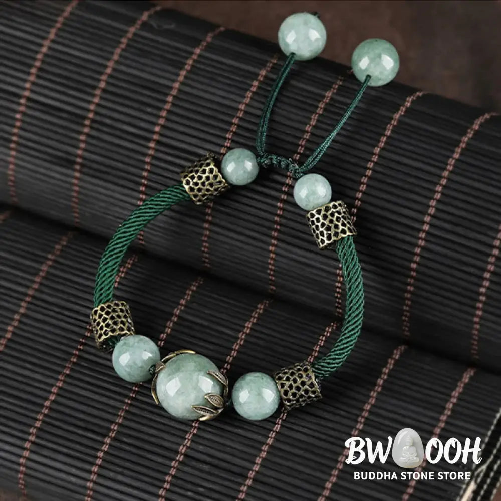 Buddha Stones Handmade Green Rope Luck Jade Bead Prosperity Bracelet - BWOOOH - 14-19cm - Bracelet