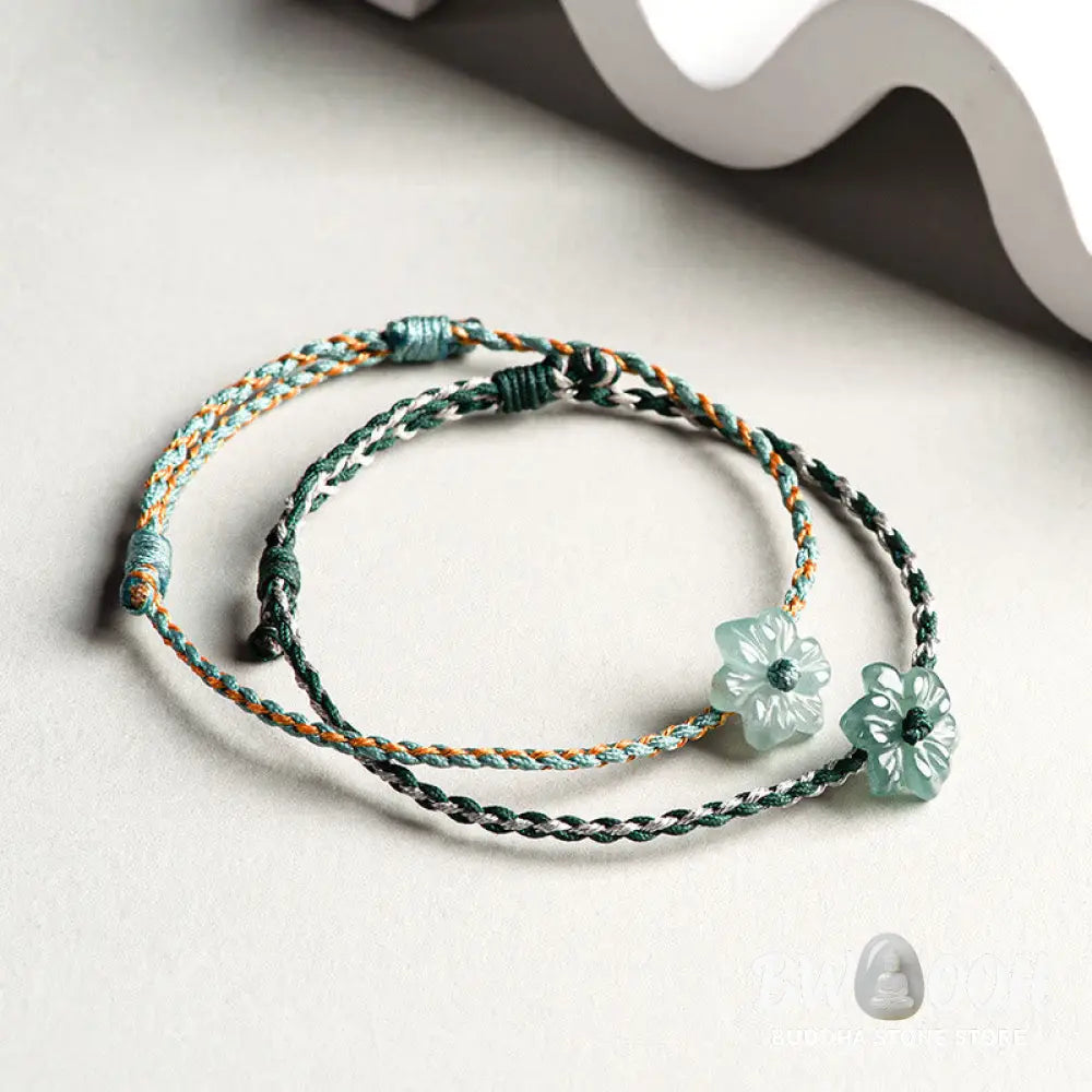 Buddha Stones Handmade Green String Jade Orchid Braided Prosperity Bracelet - BWOOOH - Bracelet