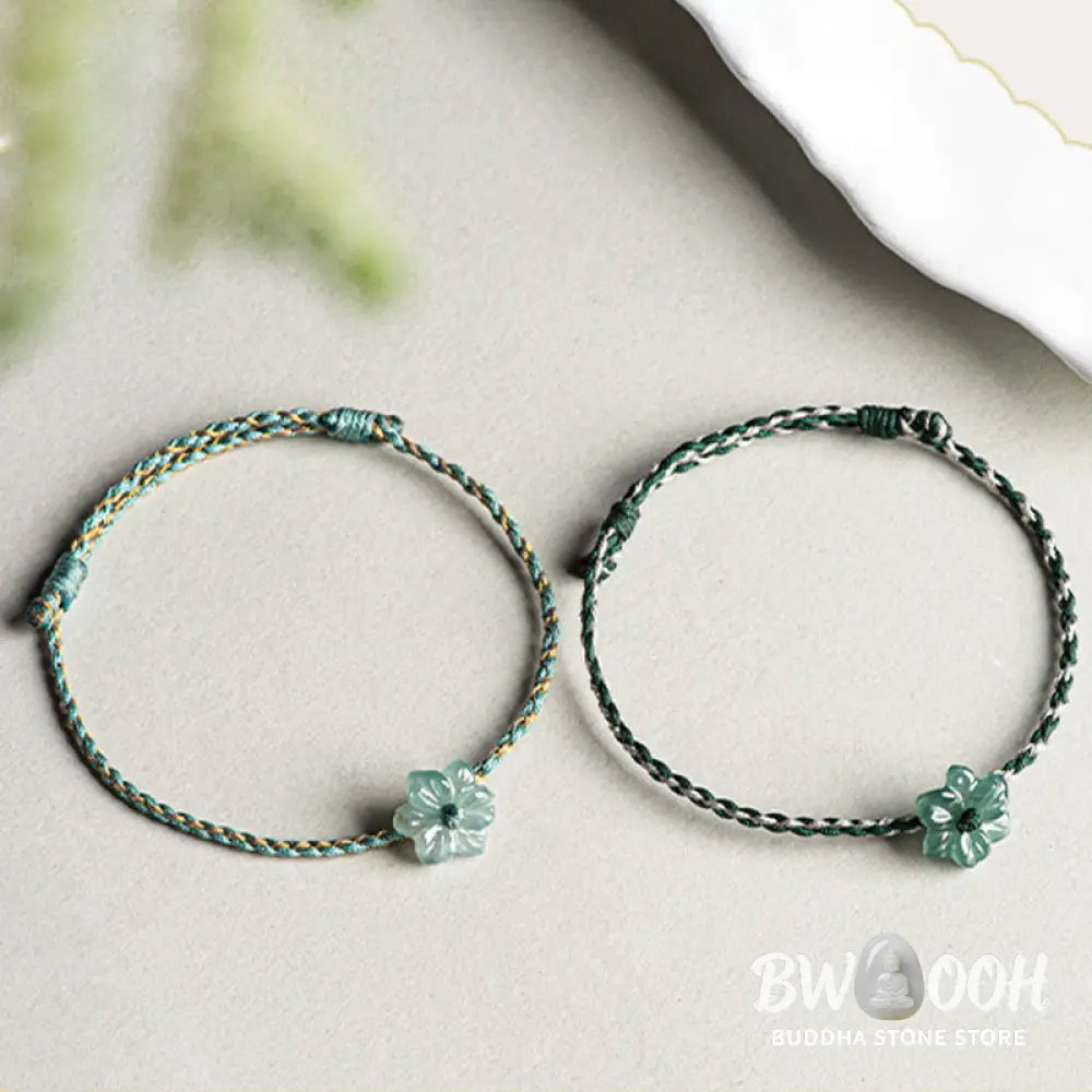 Buddha Stones Handmade Green String Jade Orchid Braided Prosperity Bracelet - BWOOOH - Bracelet