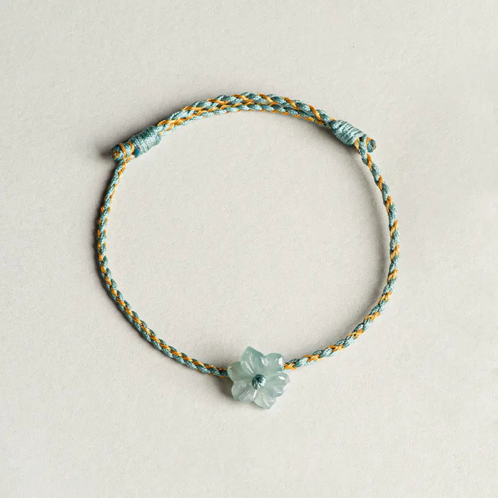 Buddha Stones Handmade Green String Jade Orchid Braided Prosperity Bracelet - BWOOOH - LightGreen Gold String