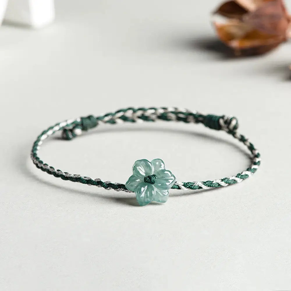 BWOOOH Handmade Green String Jade Orchid Braided Prosperity Bracelet - BWOOOH - Green White String Jade(Wrist