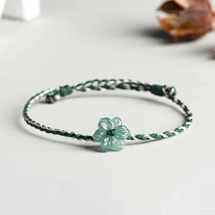 BWOOOH Handmade Green String Jade Orchid Braided Prosperity Bracelet - BWOOOH - Green White String Jade(Wrist