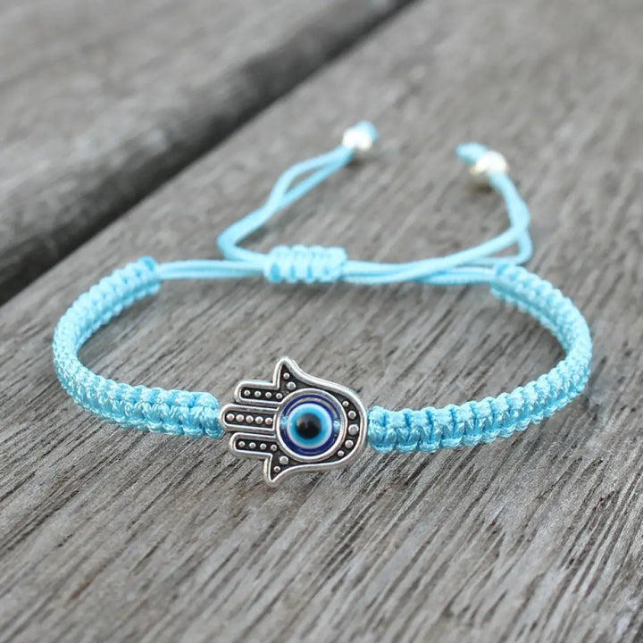 Buddha Stones Handmade Hamsa Symbol Protection Luck String Bracelet - BWOOOH - Aqua(Bracelet Size 16-24cm) - Bracelet