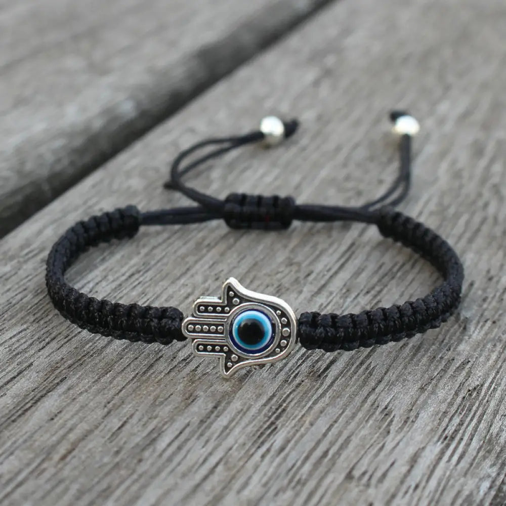 Buddha Stones Handmade Hamsa Symbol Protection Luck String Bracelet - BWOOOH - Black(Bracelet Size 16-24cm) - Bracelet