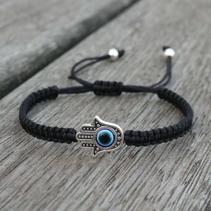 Buddha Stones Handmade Hamsa Symbol Protection Luck String Bracelet - BWOOOH - Black(Bracelet Size 16-24cm) - Bracelet