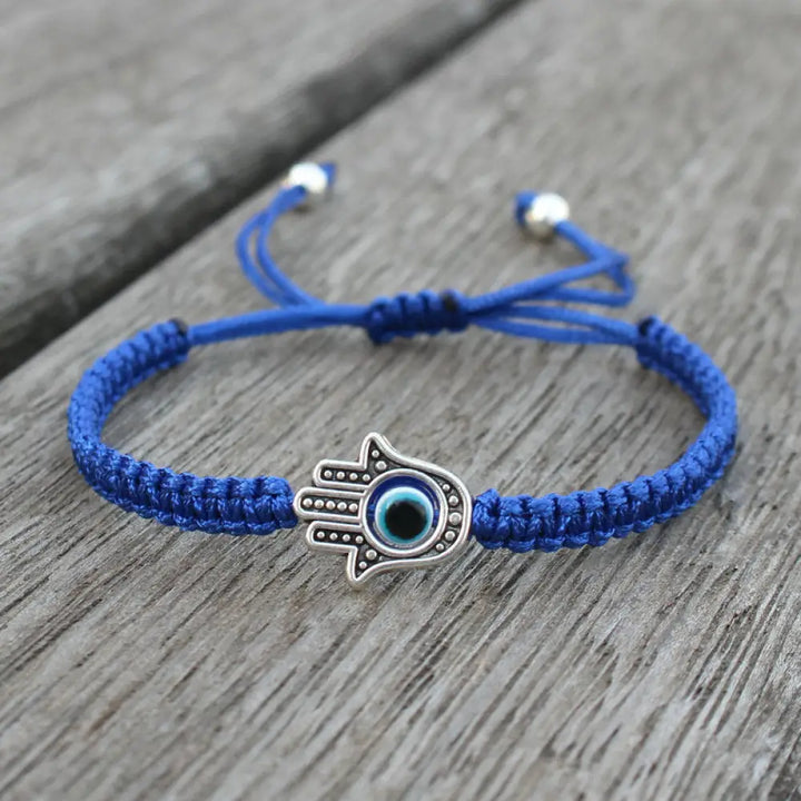 Buddha Stones Handmade Hamsa Symbol Protection Luck String Bracelet - BWOOOH - Blue(Bracelet Size 16-24cm) - Bracelet